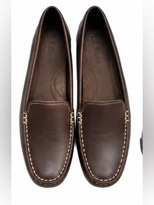 L.L.Bean Women’s Brown Leather Driving Loafers Moc Toe Flats Size 7.5M thumbnail 2