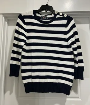 American Living Knit Sweater Striped Blue White 3/4 Sleeve Nautical Coast Sz XL thumbnail 1