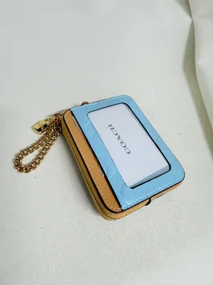 NWT Coach Zip Card Case In Signature Leather With Charm CFA36 Gold/Light Blue thumbnail 3