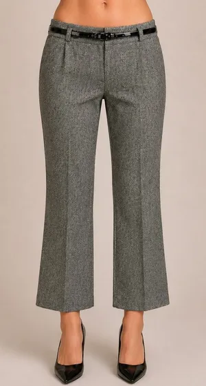 Cache Black Lace Satin Self Belt Gray Bi Stretch Crop Pant New $118 NWT Size 6 thumbnail 1