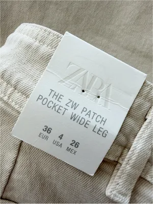 NWT Zara The Patch Pocket Wide Leg Jeans in Cream Size 6 thumbnail 9