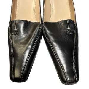 AK Anne Klein Women's Black Leather Slip On Square Toe Blook Heels Size 9M thumbnail 7