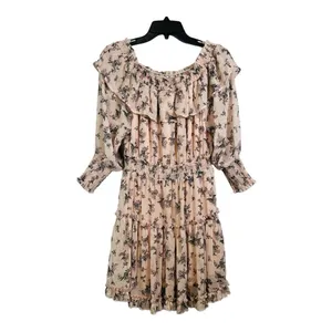 Hayden Los Angeles Floral Ruffle‎ Mini Dress Small Pink Smocked Off Shoulder thumbnail 4