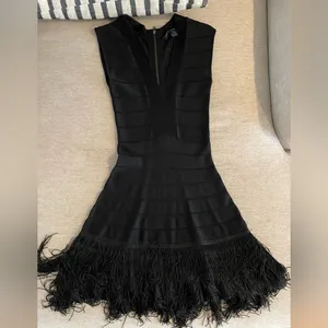 French‎ Connection Belle Époque Dress Fringe Size 2 Black Bondage thumbnail 2