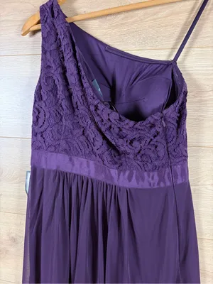 Adrianna Papell One-Shoulder Purple Lace & Mesh Mini Party Dress 6 thumbnail 6