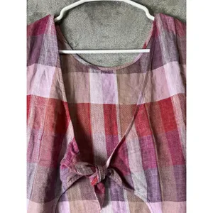 Madewell Plaid Tie-Back Tank in 100% Linen Natural Fiber Tank Top Blouse Size 12 thumbnail 2