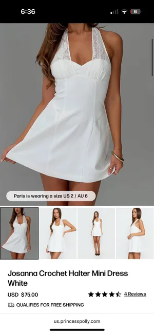 Princess Polly Josanna Crochet Halter Mini Dress White. Size 0. Worn once for graduation thumbnail 4