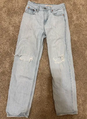 Levi’s Low Pro Straight Jeans Light Wash Distressed Size 25 Women’s thumbnail 1