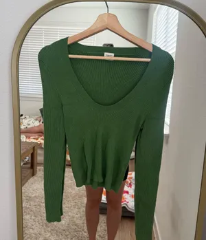 Abercrombie & Fitch Olive Ribbed Knit Top thumbnail 3