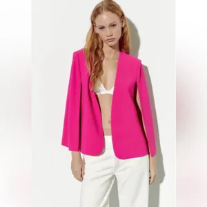 ZARA CAPE BLAZER JACKET W/ SLITS BLOGGERS pink NEW thumbnail 5