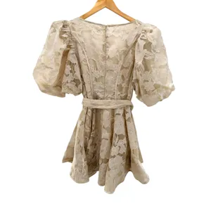Savannah Taylor Floral Organza Puff Sleeve Belted Mini Dress Cream M Fairy Girly thumbnail 5