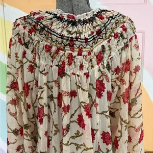 Free People Keeping Up With Kara Semi Sheer Bohemian Floral Tunic Sz Large 🧡🍄 thumbnail 7