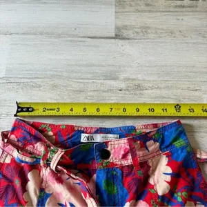 Zara Boho Floral Jogger Style Cotton‎ Lightweight TrouserPants Cropped Red Belt thumbnail 10