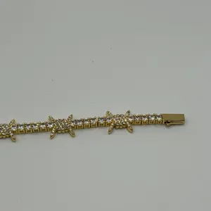 Mens Moissanite Barbwire Tennis Bracelet 8 Inch Real Gold Iced Plated Bold thumbnail 3
