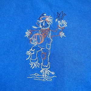 Lee‎ Vintage Scarecrow Pumpkin Embroidered T Shirt Womens Large Blue Autumn Fall thumbnail 7