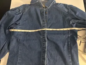 Oat New York Dark Blue Denim Puff-Sleeve Jacket, Size-Small thumbnail 11