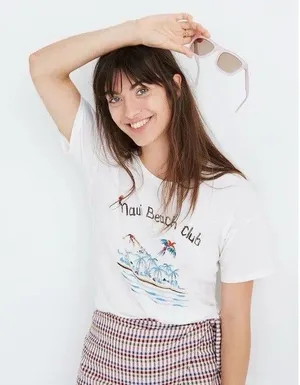 Madewell Top Womens S White Maui Beach‎ Club Short Sleeve Crew Neck Wisper Tee thumbnail 1