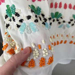 Anthropologie Leifnotes Beaded Chiffon White Tank Top 10 thumbnail 8