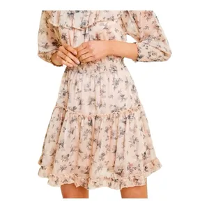 Hayden Los Angeles Floral Ruffle‎ Mini Dress Small Pink Smocked Off Shoulder thumbnail 15