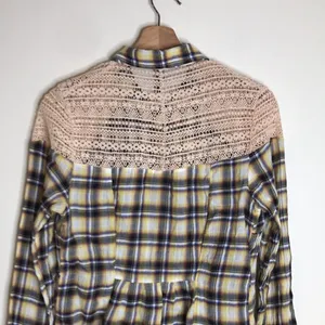 Free People Women's Flannel Plaid Crochet Lace Button Up Shirt Yellow Size XS thumbnail 11
