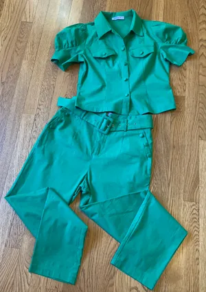 High waist Belted pants and top matching set green size M thumbnail 5