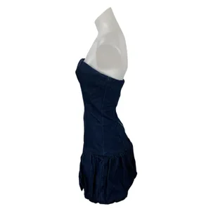 NEW PrettyLittleThing Blue Strapless Tube Bandeau Ruffle Mini Denim Jean Dress 2 thumbnail 3