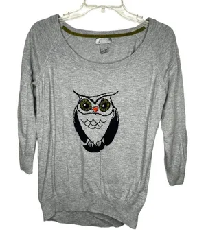 JC Penney Cashmere Blend‎ Owl Sweater Gray Size L thumbnail 1