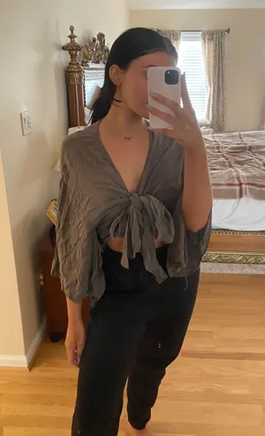 Olivaceous Tie Front Top thumbnail 1