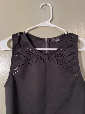 Sparkle & Fade Women's Size Medium Laser Cut Crop Top Black Zip Back High Neck thumbnail 3