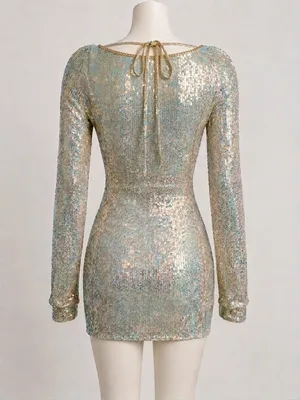 Emerald Sundae Iridescent Cream and Mint Sequin Dress thumbnail 2