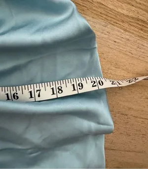 Abercrombie Light Blue One Shoulder Satin Knotted Midi Dress NEW thumbnail 8