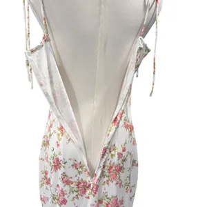KUTUMAI Women's Summer Floral Bodycon Maxi Dress NWT Coquette Spaghetti Strap LG thumbnail 8