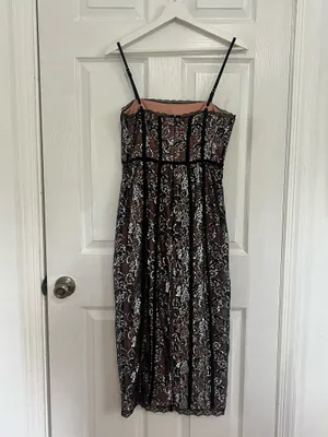 Anthropologie Metallic Floral Lace Midi Dress Cocktail Party Romantic Y2K XS thumbnail 4