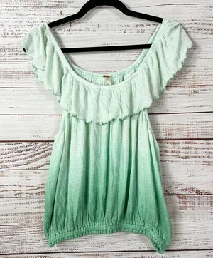 Free People Cora Lee Green and White Off the Shoulder Ombré Top, EUC, Medium thumbnail 4