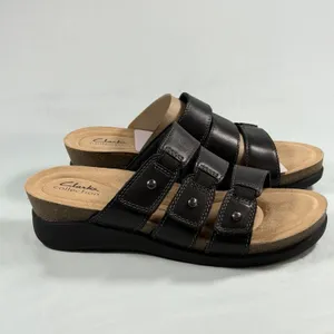 Clarks Size-8.5M Womens Calenne Lily Black Leather Casual Sandals Shoes‎ thumbnail 2