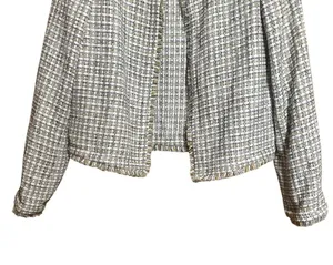 Calvin Klein Jacket Women 6 Multicolor Tweed Plaid Wool Blend Fringe Open Jacket thumbnail 4