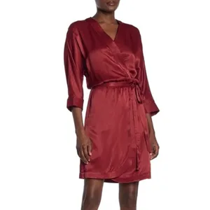 SCOTCH & SODA Maison Scotch Red Satin Wrap Dress Solid Party Cocktails Medium thumbnail 13