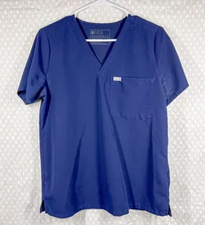 Figs Women Scrub Top Sz M‎ Dark Blue Catarina V Neck Workwear Short Sleeve thumbnail 1