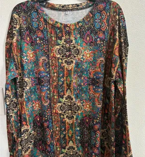 Source Unknown Printed Long-Sleeve Scoop Neck Top Multi Color L thumbnail 1