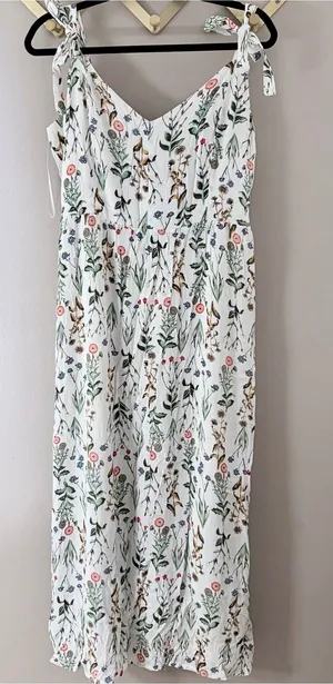 Tabitha Webb Floral Maxi Dress Size L Smocked Tie Strap White Boho thumbnail 1