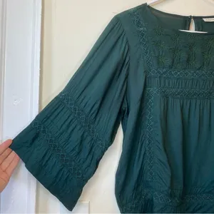 ROLLER RABBIT Embroidered 3/4 Sleeve Viscose Blouse in Emerald Green Sz XS thumbnail 4
