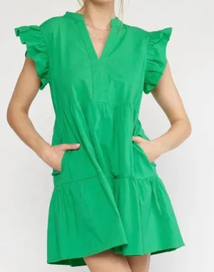 Entro Dress Green Flutter Sleeve XL thumbnail 1