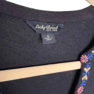 Lucky Brand Black Colorful Floral Embroidered Tunic Top Size S thumbnail 3