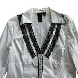 Lace Button Down Collared Top Y2K Office Siren Contemporary Preppy Professional thumbnail 2