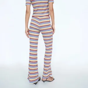 NWT Zara Rib Texture‎ Striped Pull On Flare Pants in Multi Size Medium thumbnail 3