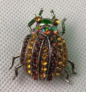 Vintage Silver Tone, Rhinestone, Ladybug Brooch thumbnail 1