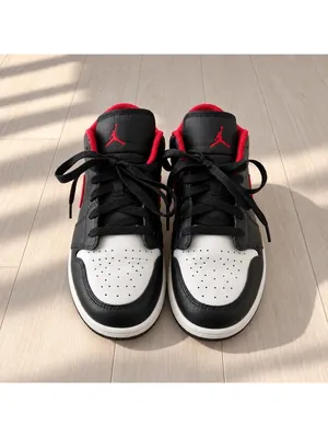 Air Jordan 1 Low Black Red White Sneakers Youth 6Y Women’s 7.5 thumbnail 2