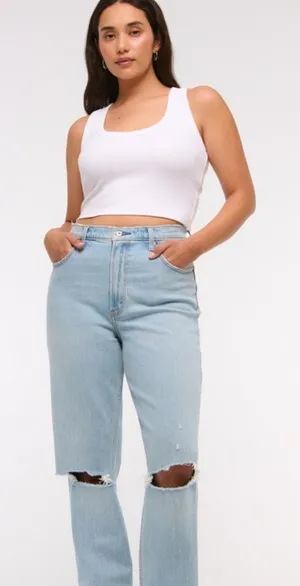 Abercrombie Women’s90s Straight Ultra High Rise Distressed Jeans, Size 6r thumbnail 1