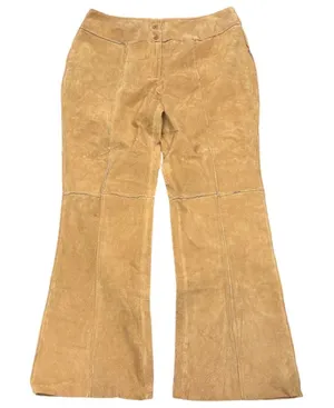 VTG Y2K Metrostyle Tan Suede Leather Patchwork Flare Pants 14 Boho Western Moto thumbnail 1