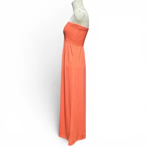 Papaya Strapless Shirred Stretch Maxi Dress Coral Pink Medium thumbnail 3